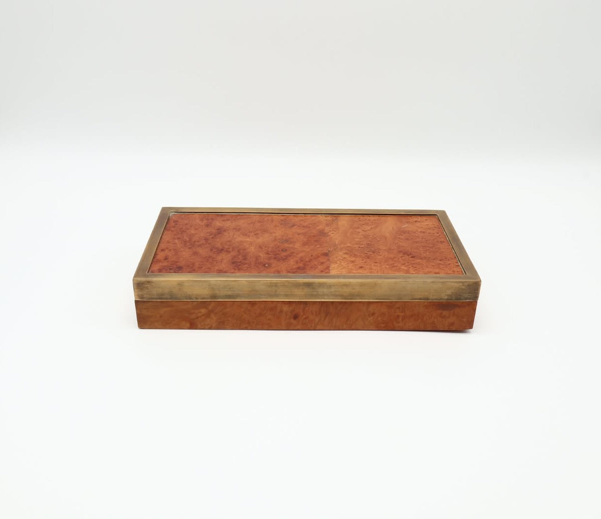 Italian 1970s Burl Wood and Brass Decorative Box