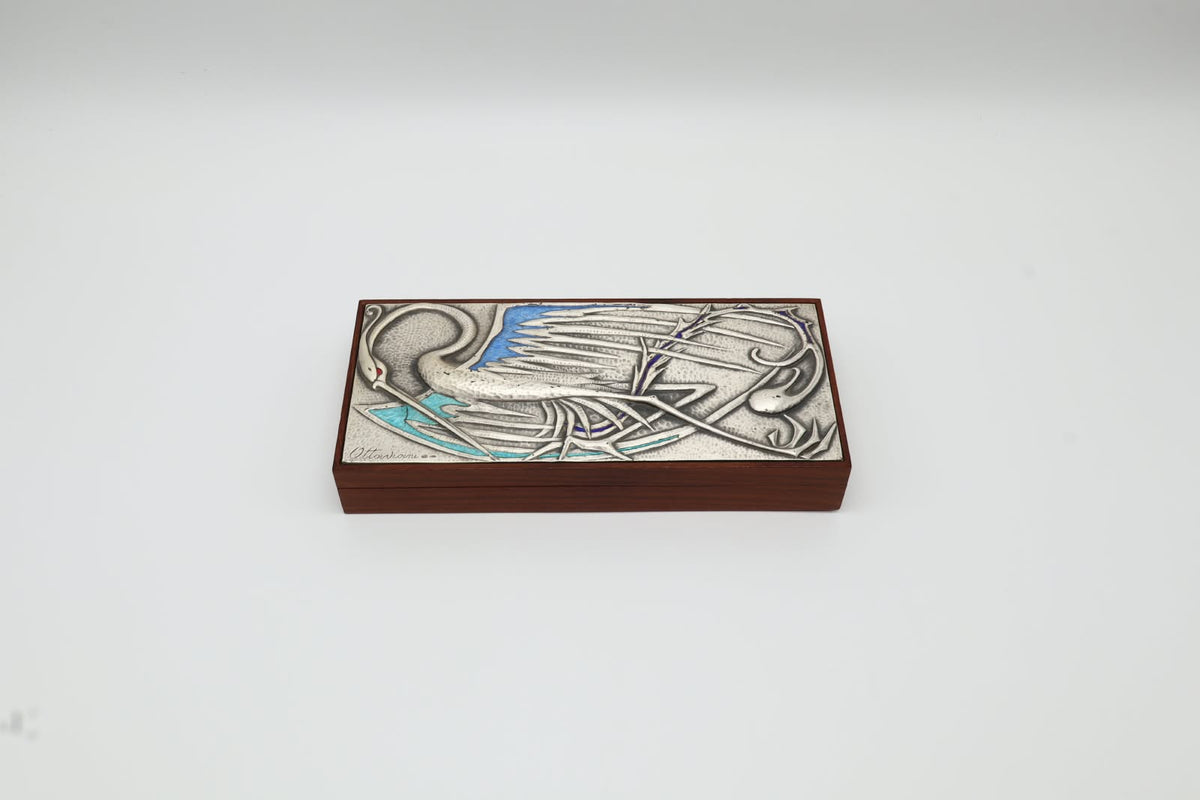 Ottaviani Mid-Century Silver & Enamel Rosewood Box – Italy (c. 1960)