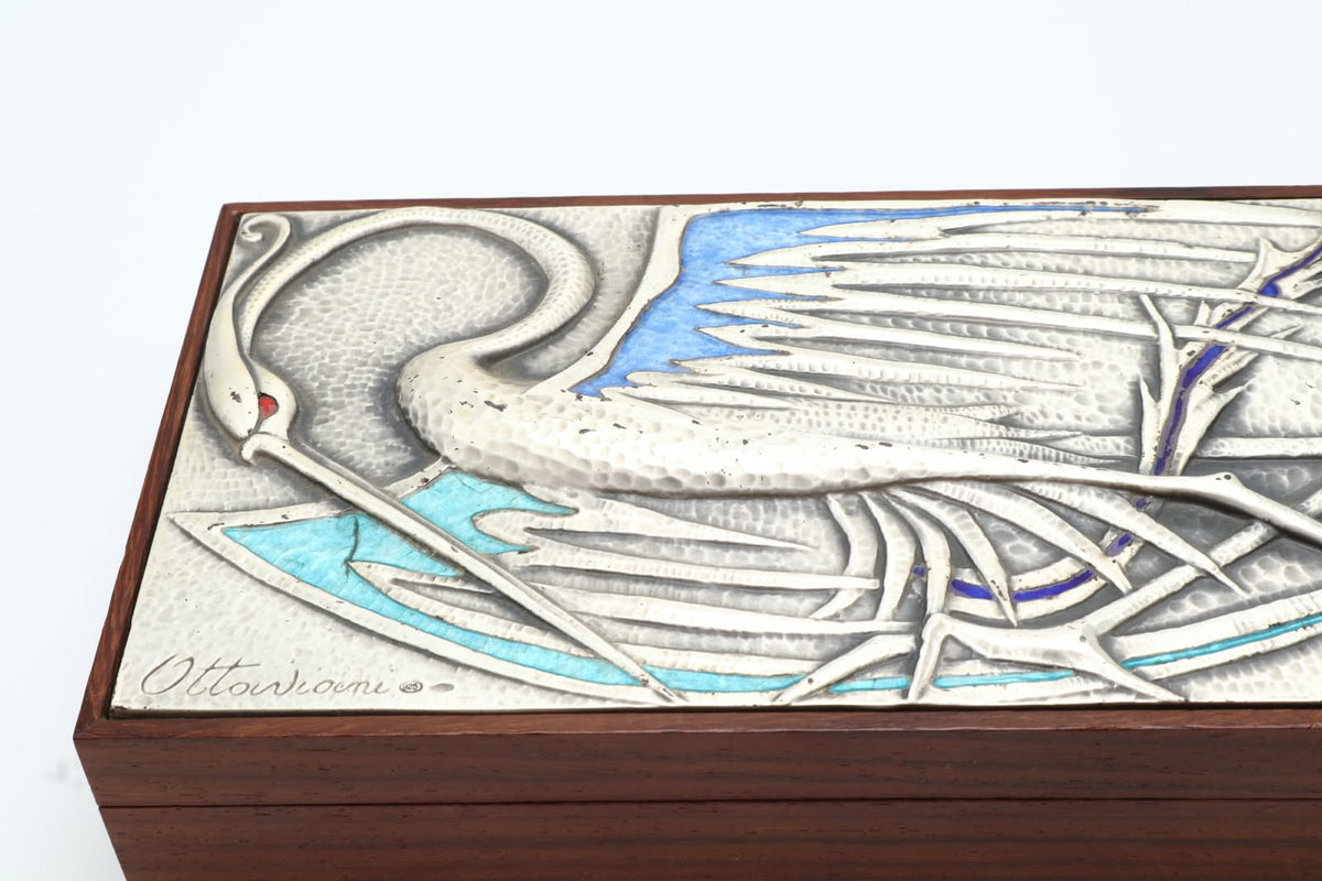 Ottaviani Mid-Century Silver & Enamel Rosewood Box – Italy (c. 1960)