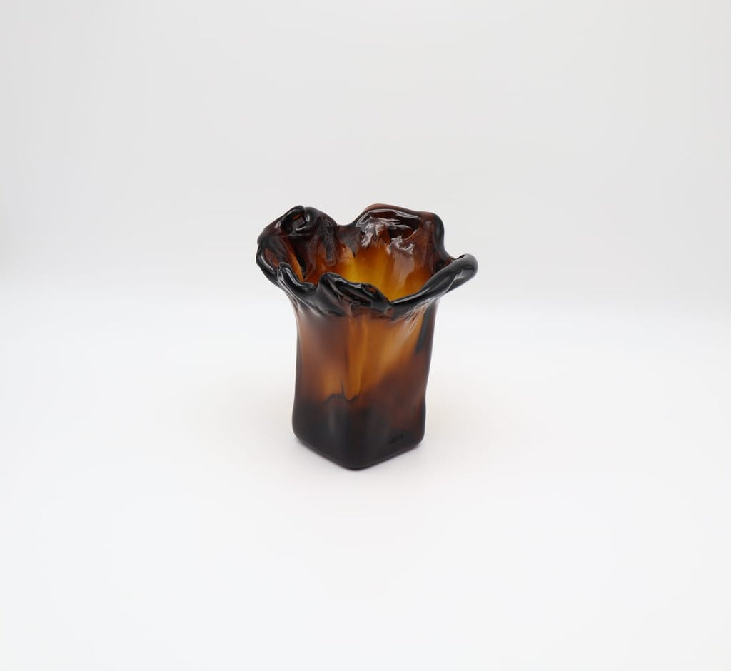 Mid-Century Hand-Blown Amber Glass Handkerchief Vase – 1960s/1970s