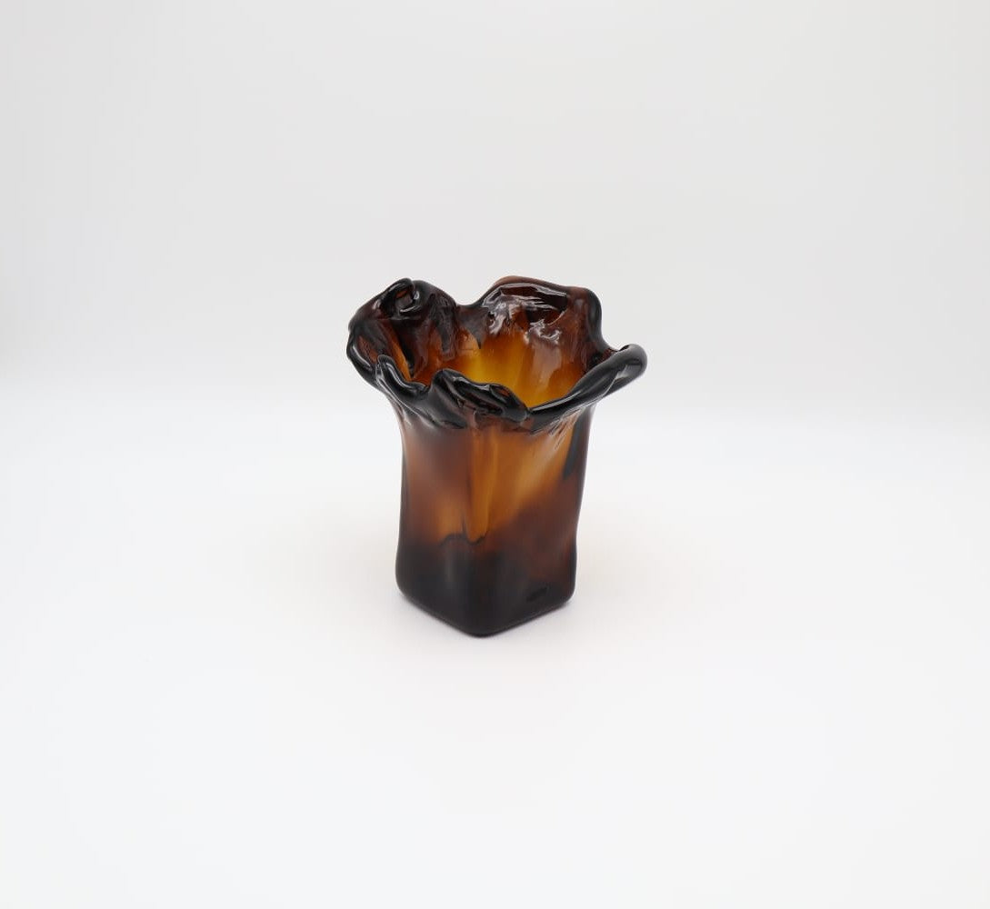 Mid-Century Hand-Blown Amber Glass Handkerchief Vase – 1960s/1970s