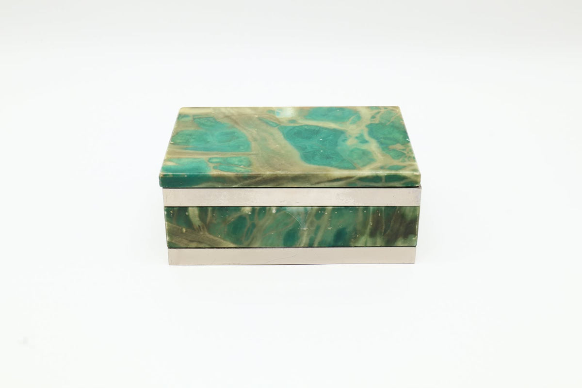 1970s Italian Green Marble & Chrome Keepsake Box