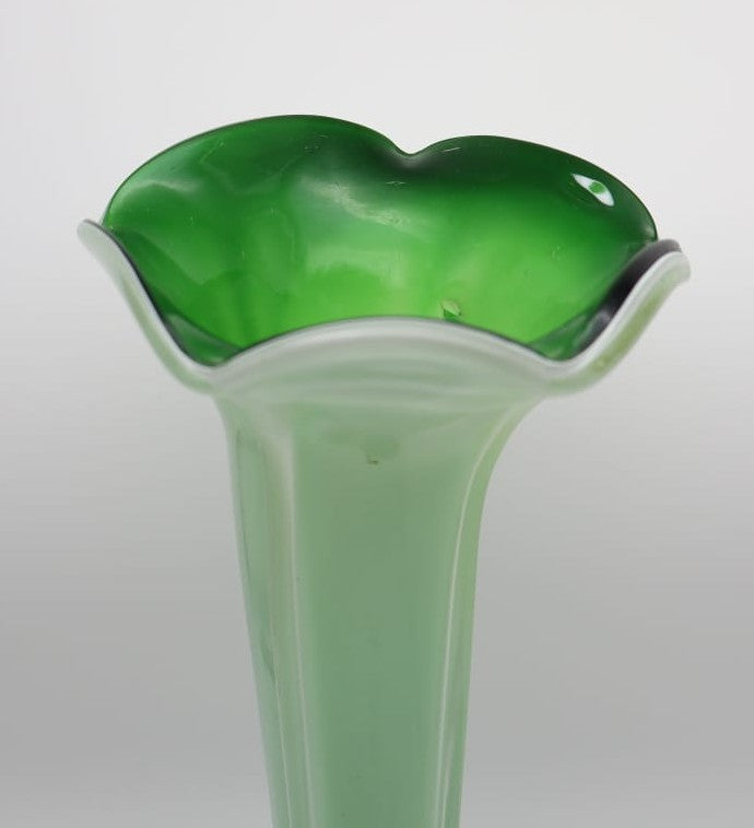 Vintage Italian Opaline Glass Soliflore Vase – Pastel Green & White – 1970s
