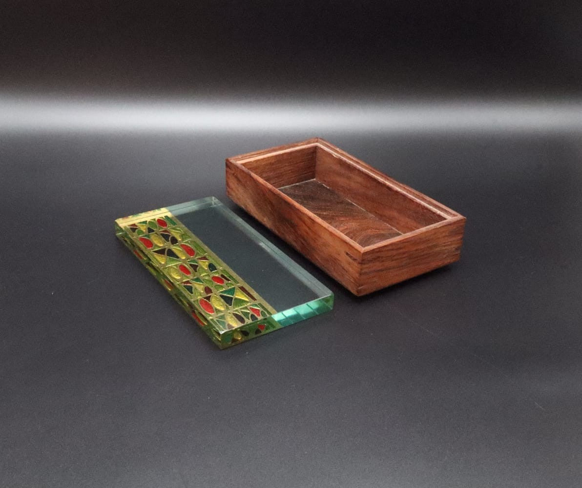 Erwin Burger Hand-Cut Crystal & Wood Box | Italy, 1950s