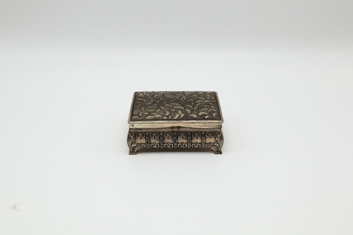 Ornate Silver-Plated 'Sun' Cigarette Box with Wood Lining – England, c. 1920-1940