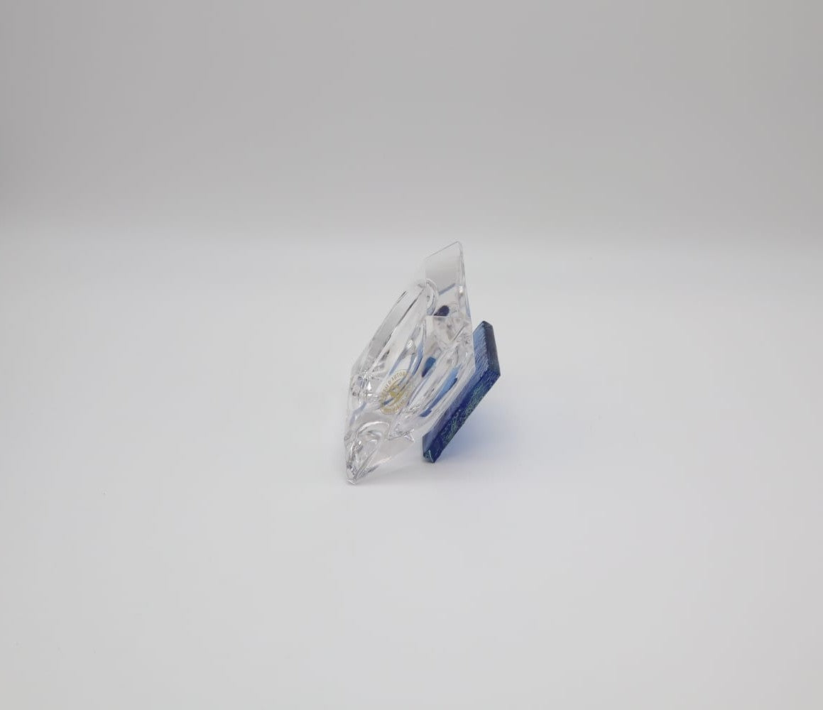 Vintage Glass Cube Ashtray - Clear Crystal with Blue Sommerso Core (c. 1970s)