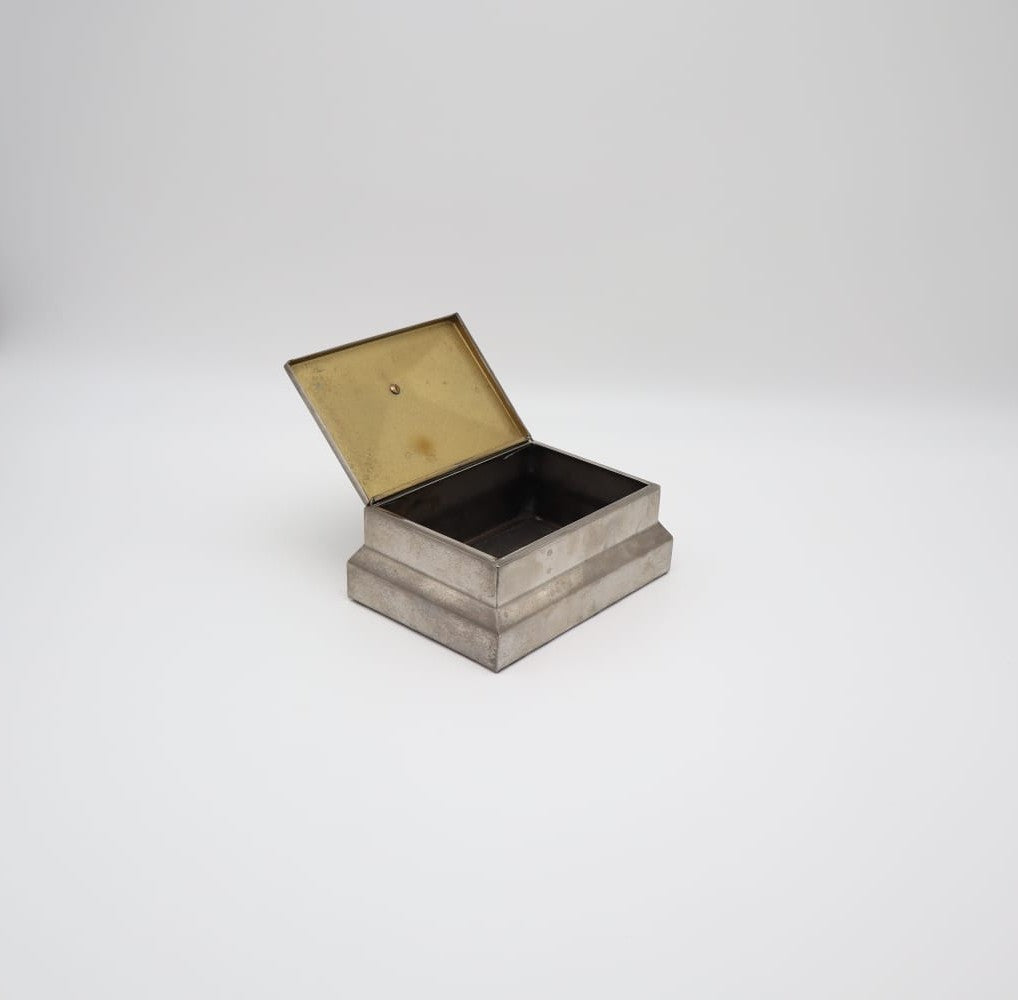 Art Deco Stepped Pewter Cigar Box with Bakelite Finial, 1930s