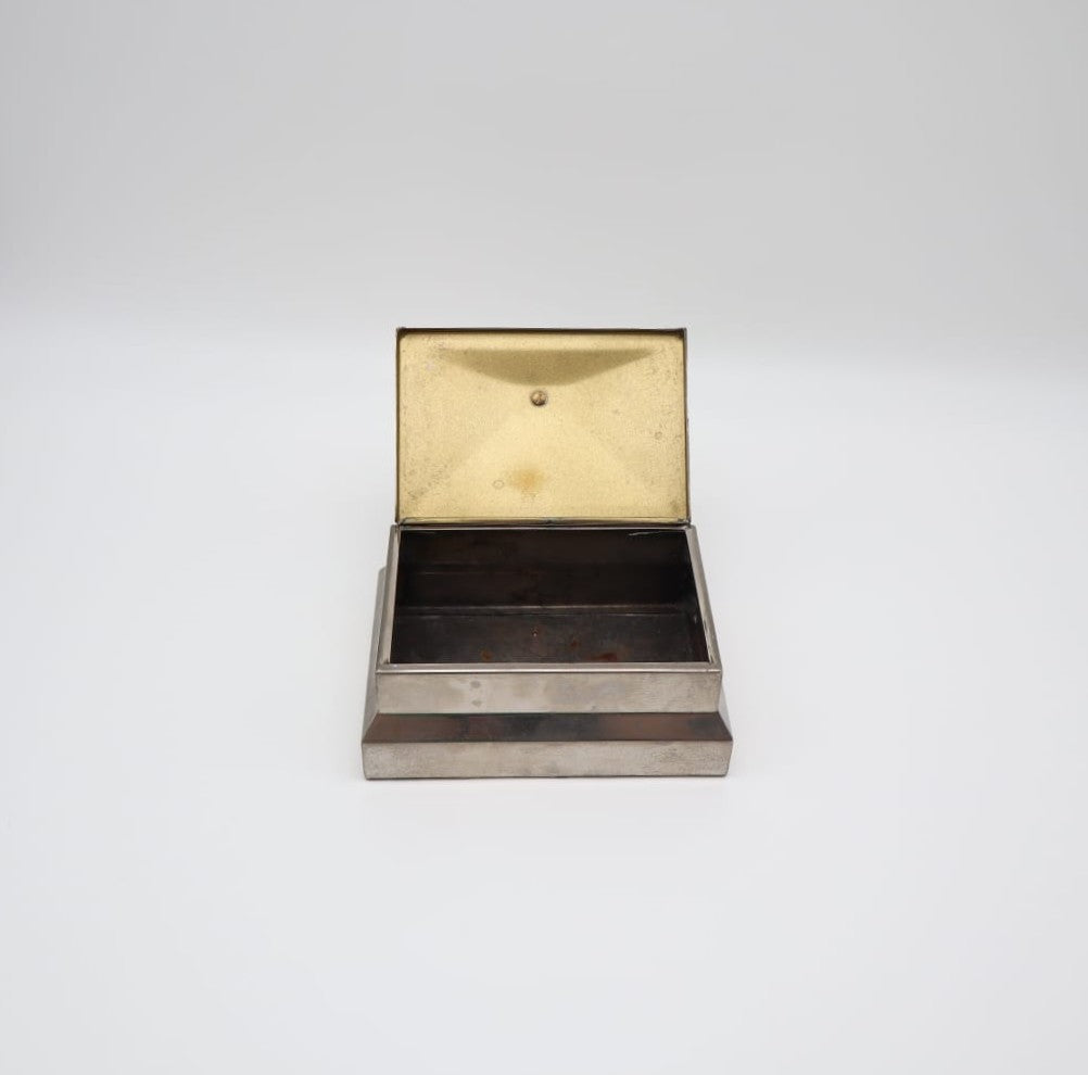 Art Deco Stepped Pewter Cigar Box with Bakelite Finial, 1930s