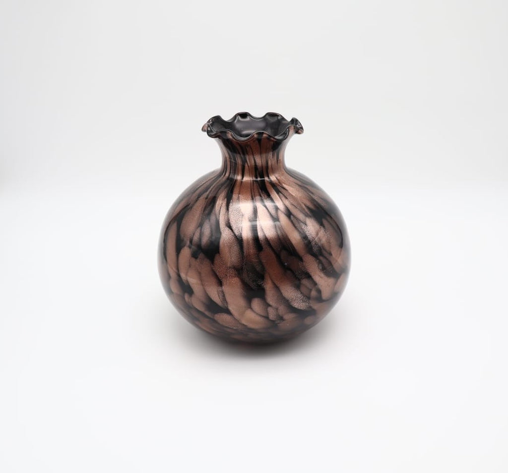Mid-Century Murano Aventurine Art Glass Vase – Tortoiseshell & Ruffled Rim (c. 1960-1970)