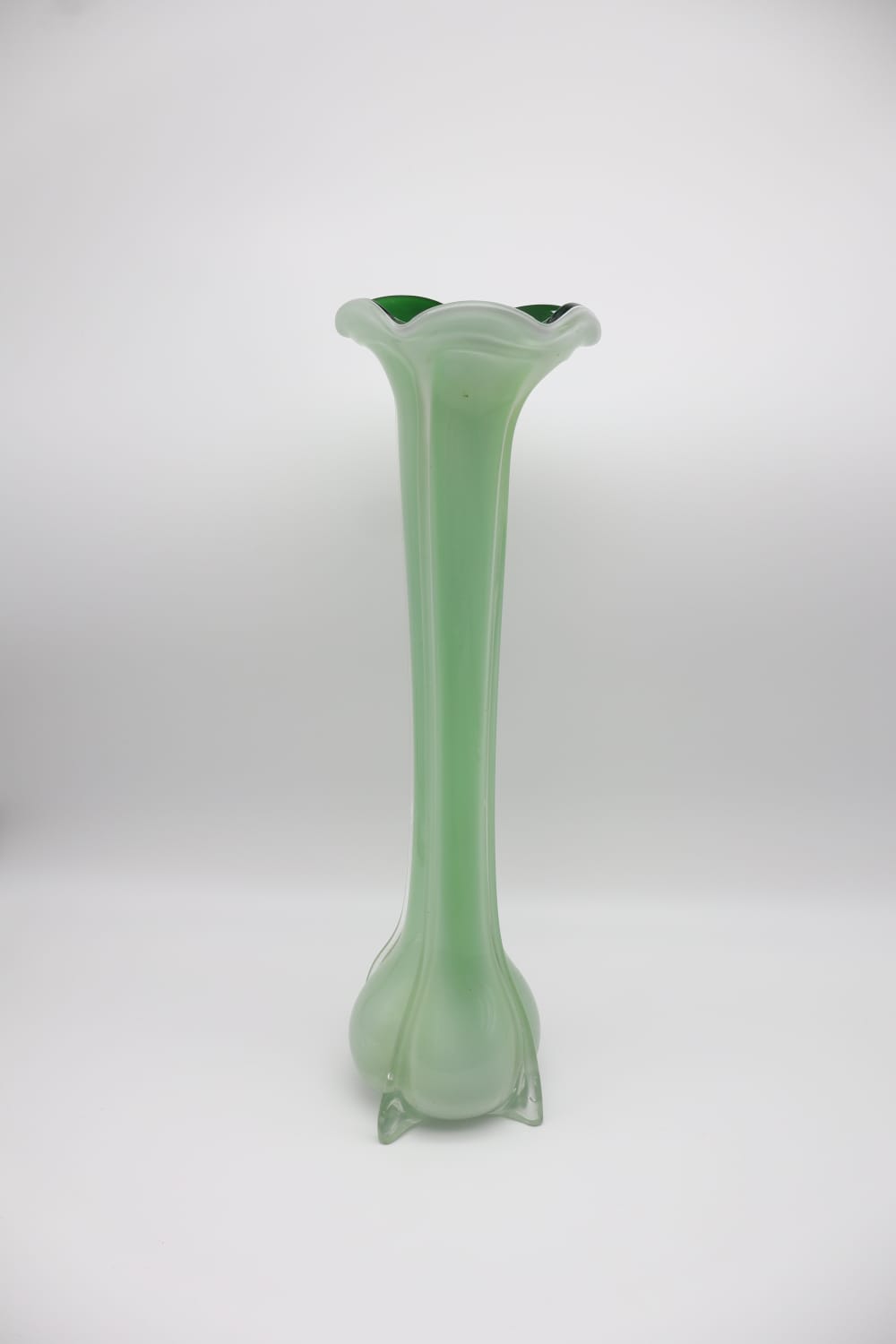 Vintage Italian Opaline Glass Soliflore Vase – Pastel Green & White – 1970s