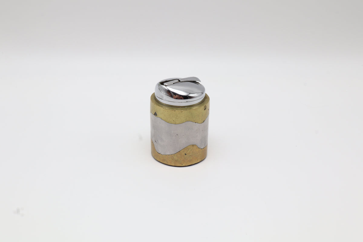 Brutalist Brass & Aluminum Table Lighter by David Marshall – Spain, 1970s