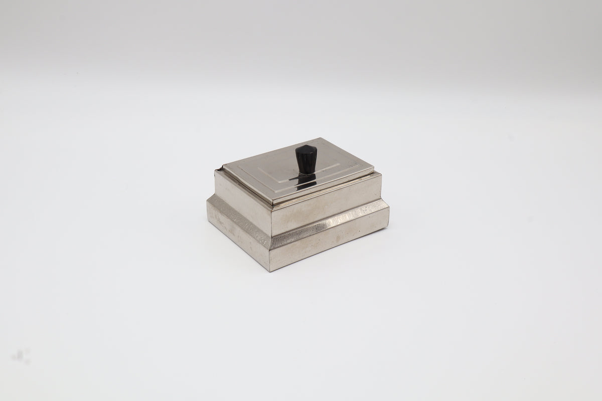 Art Deco Chrome-Plated Box with Bakelite Knob – Netherlands, c. 1930