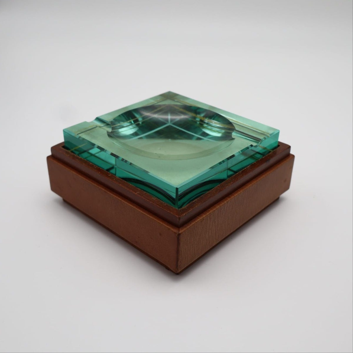 Fontana Arte Nile-Green Crystal Ashtray with Hidden Compartment (c. 1960s–70s)