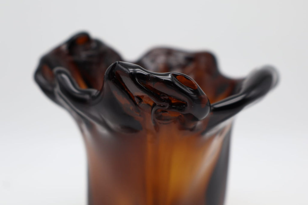 Mid-Century Hand-Blown Amber Glass Handkerchief Vase – 1960s/1970s