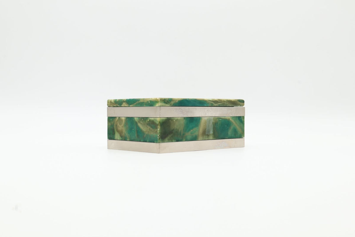 1970s Italian Green Marble & Chrome Keepsake Box