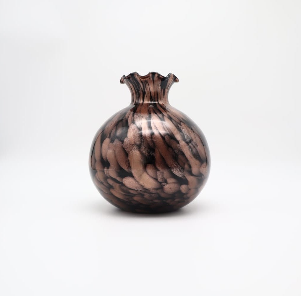 Mid-Century Murano Aventurine Art Glass Vase – Tortoiseshell & Ruffled Rim (c. 1960-1970)