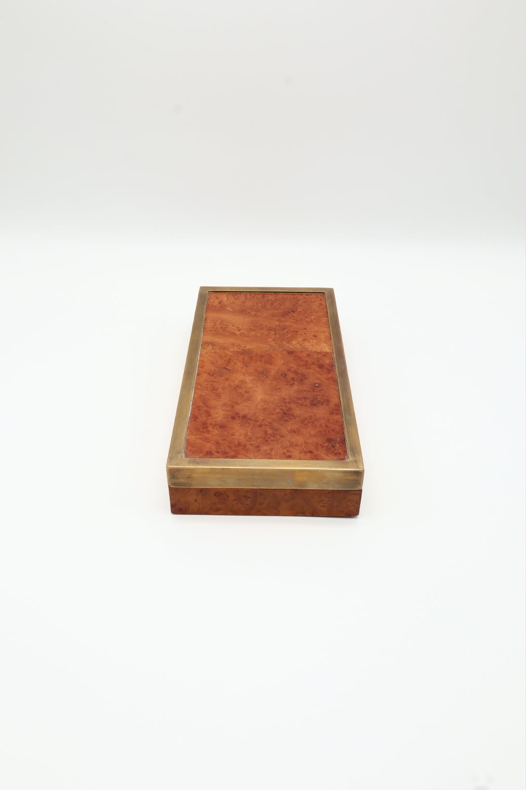 Italian 1970s Burl Wood and Brass Decorative Box