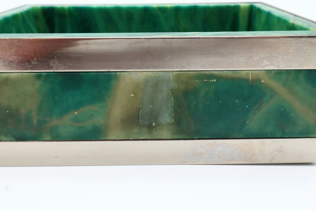 1970s Italian Green Marble & Chrome Keepsake Box