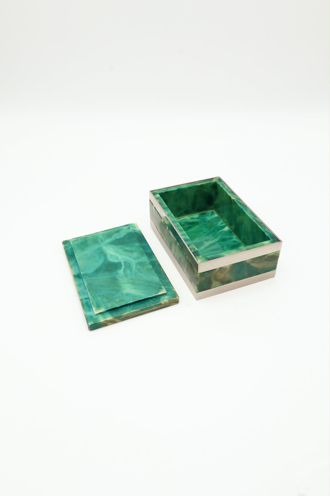 1970s Italian Green Marble & Chrome Keepsake Box