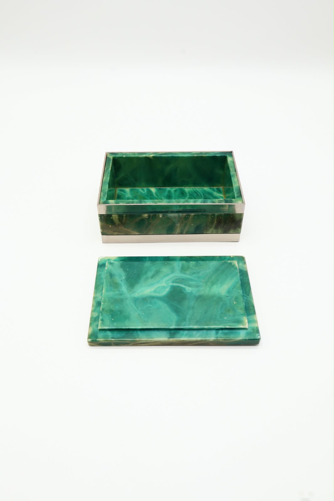 1970s Italian Green Marble & Chrome Keepsake Box