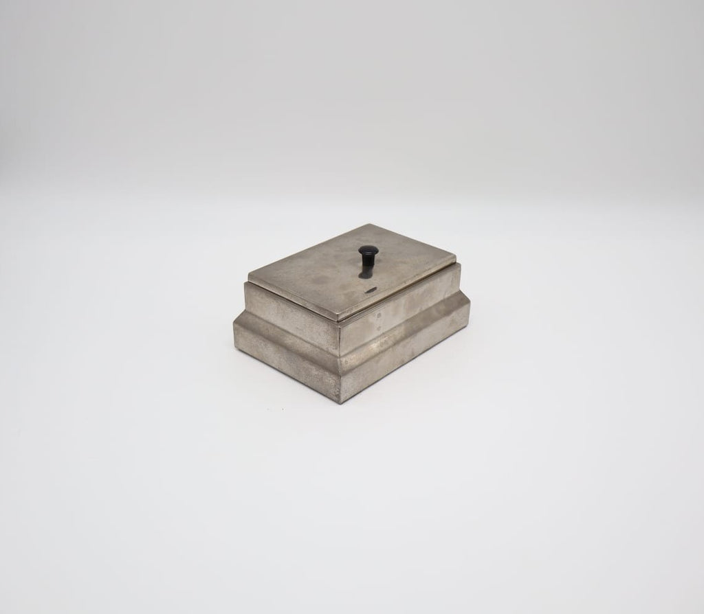 Art Deco Stepped Pewter Cigar Box with Bakelite Finial, 1930s