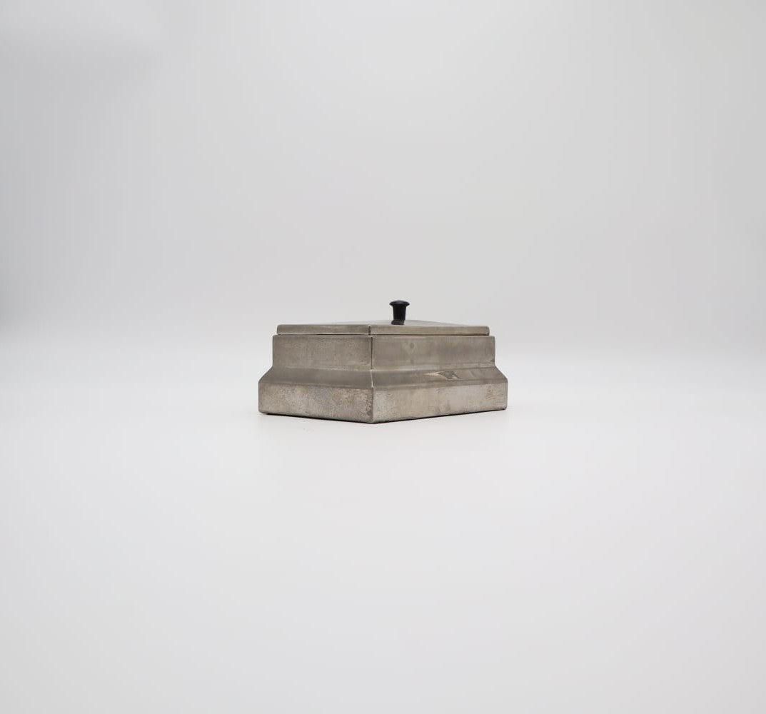 Art Deco Stepped Pewter Cigar Box with Bakelite Finial, 1930s
