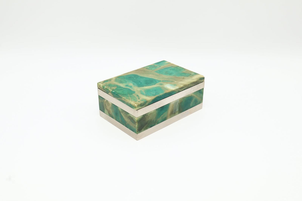 1970s Italian Green Marble & Chrome Keepsake Box