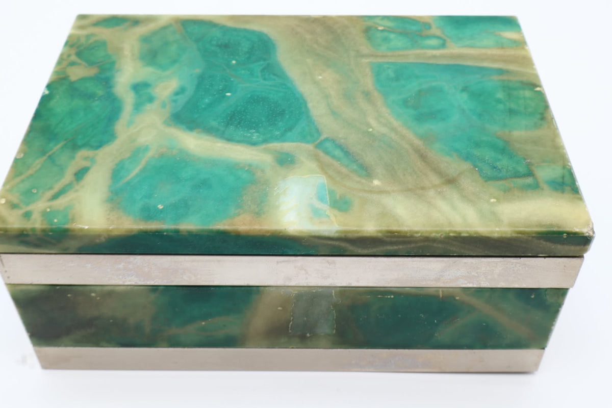 1970s Italian Green Marble & Chrome Keepsake Box