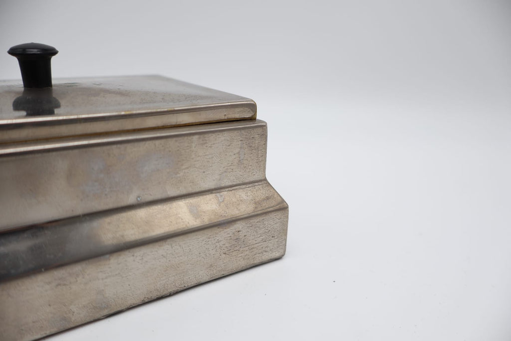 Art Deco Stepped Pewter Cigar Box with Bakelite Finial, 1930s