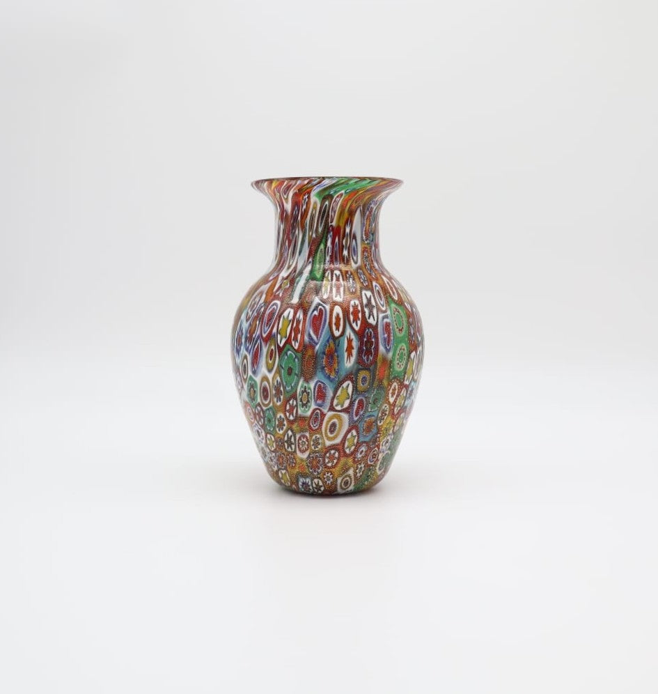 Vintage Hand-Blown Murano 'Quilt' Millefiori Urn Vase – 1960s/1970s